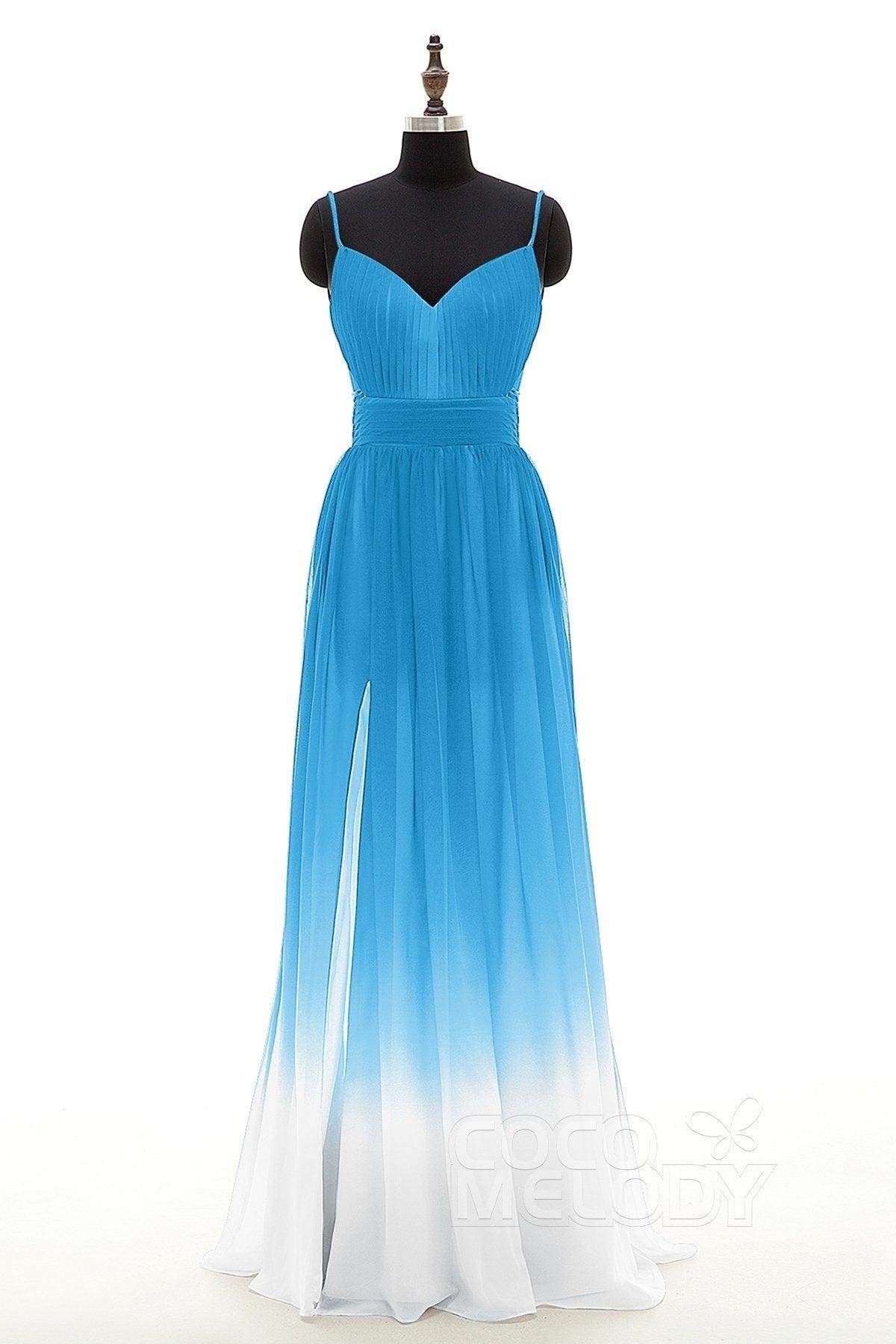 Sheath-Column Floor Length Ombre Chiffon Bridesmaid Dress COCOMELODY PR3268, Princess Blue Sheath-Column Floor Length Ombre Chiffon Bridesmaid Dress COCOMELODY PR3268, Princess Blue