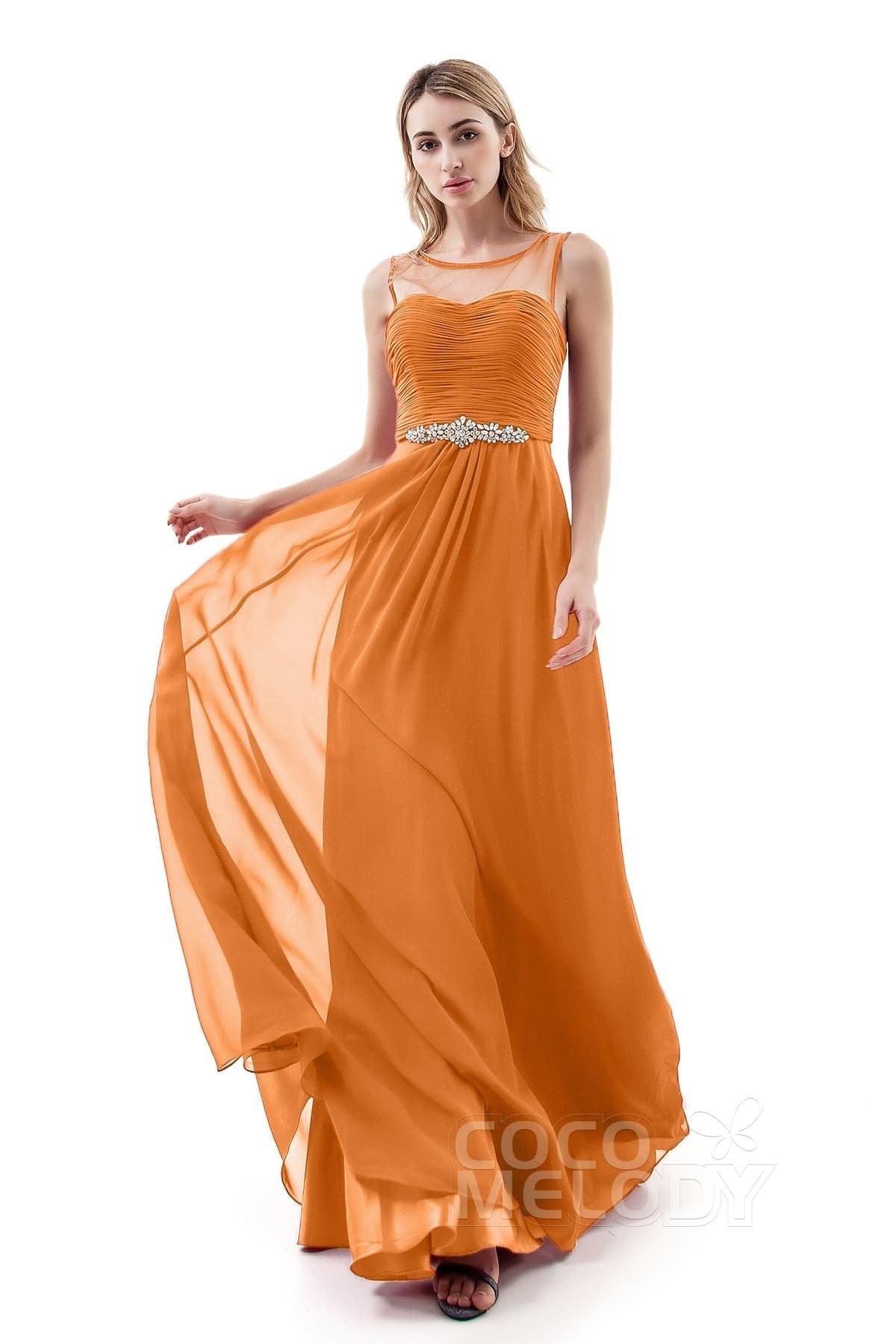 A-Line Sweep-Brush Train Chiffon Dress PR3400 - COCOMELODY