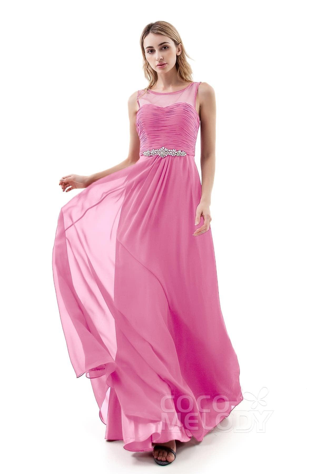 A-Line Sweep-Brush Train Chiffon Dress PR3400 - COCOMELODY