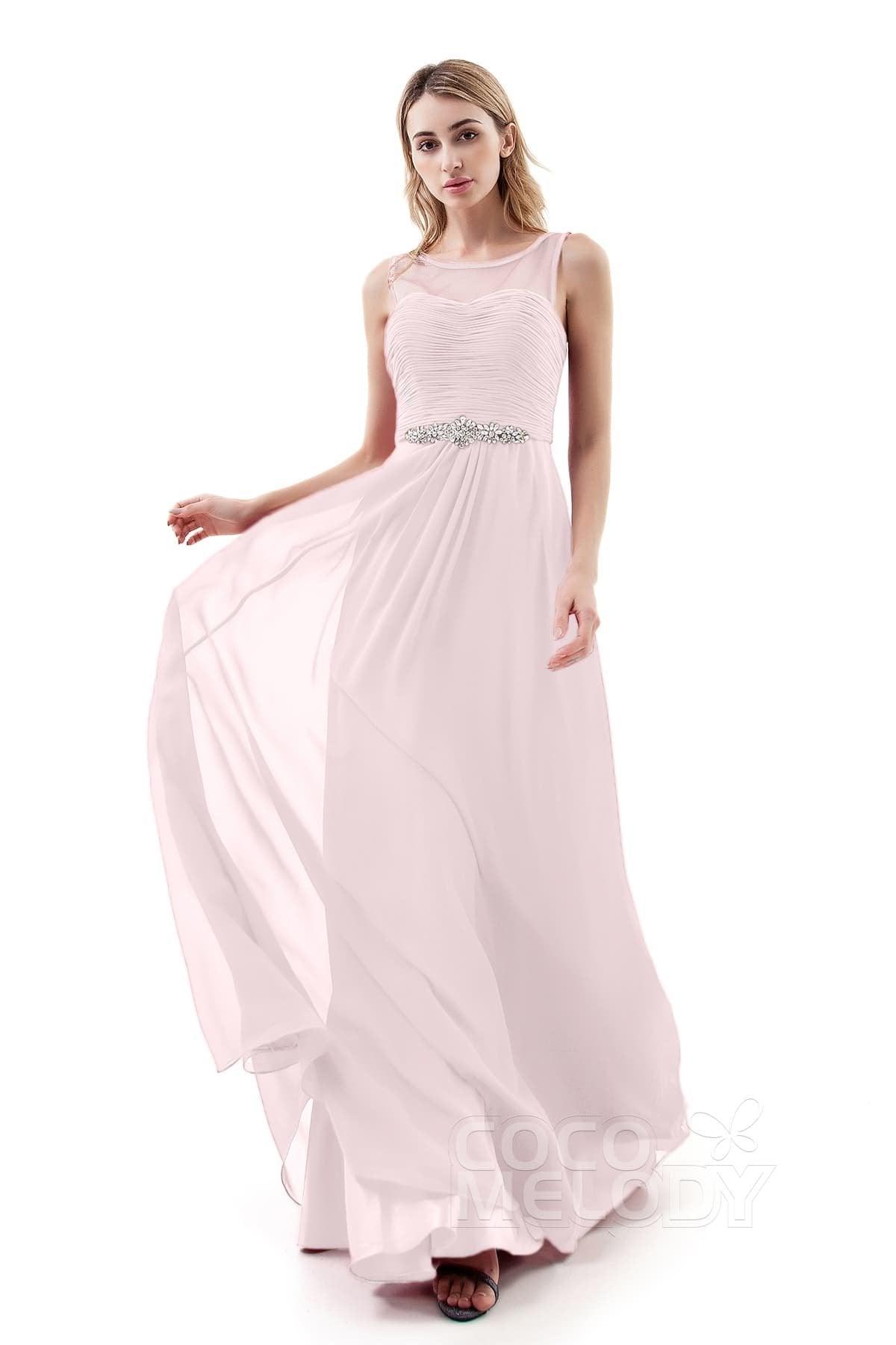 A-Line Sweep-Brush Train Chiffon Dress PR3400 - COCOMELODY