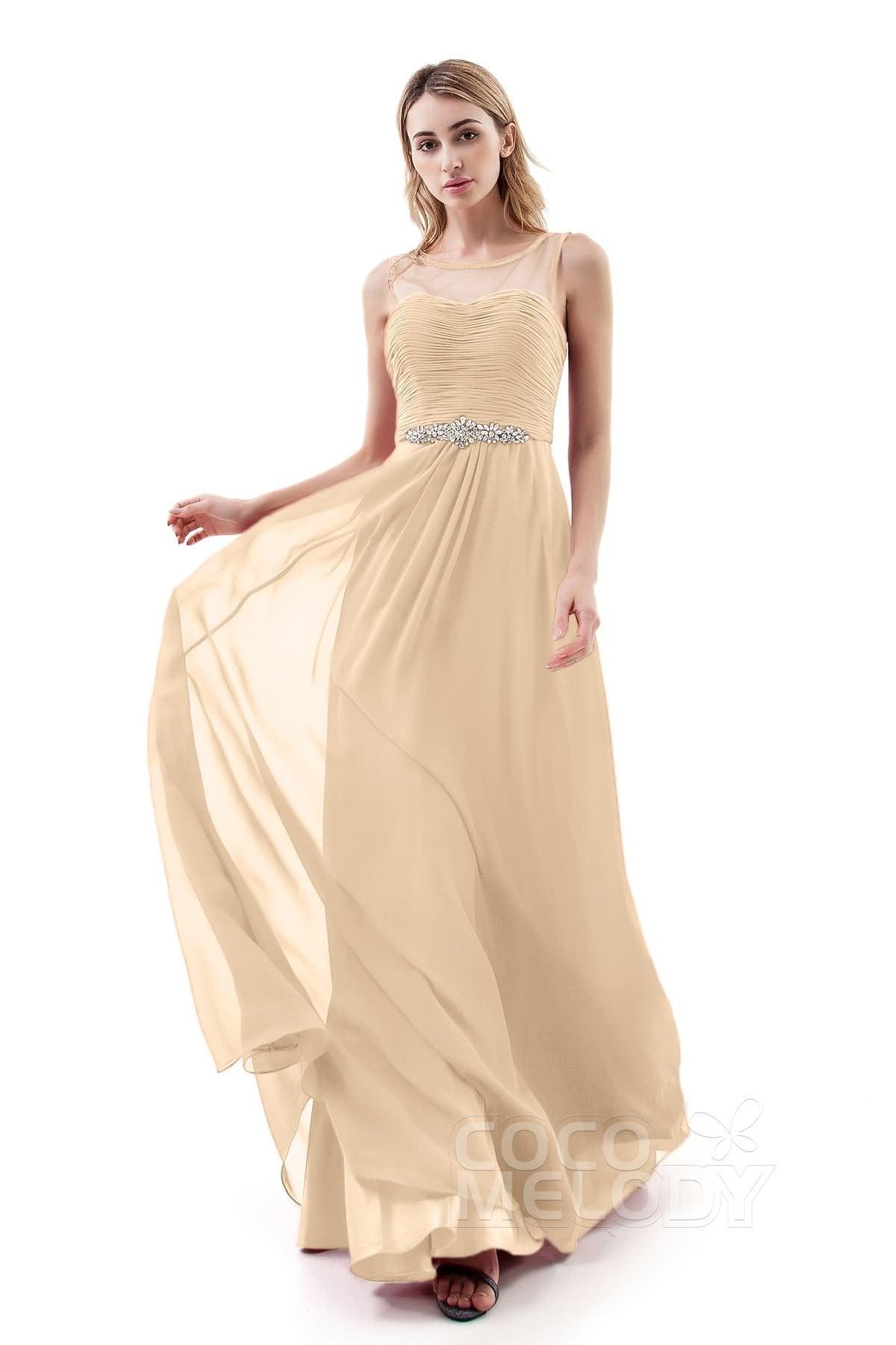 A-Line Sweep-Brush Train Chiffon Dress PR3400 - COCOMELODY