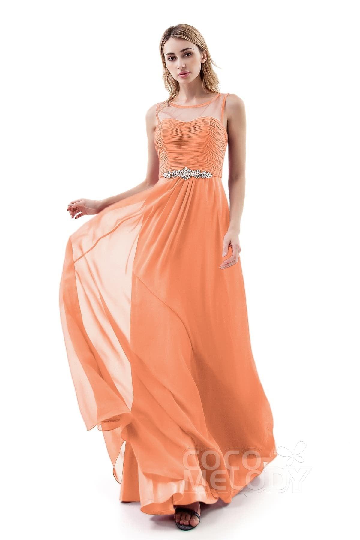 A-Line Sweep-Brush Train Chiffon Dress PR3400 - COCOMELODY