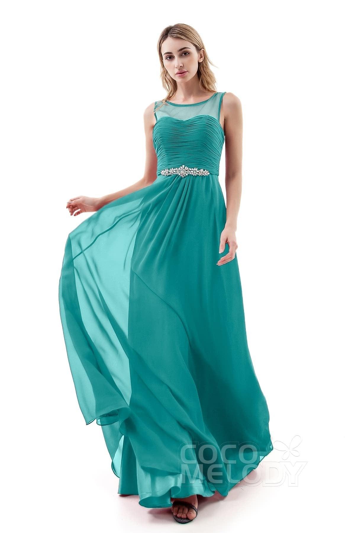 A-Line Sweep-Brush Train Chiffon Dress PR3400 - COCOMELODY