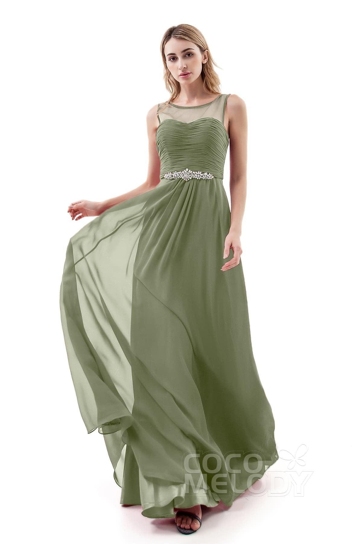 A-Line Sweep-Brush Train Chiffon Dress PR3400 - COCOMELODY