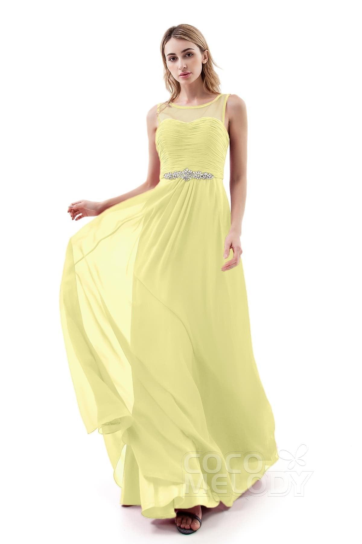 A-Line Sweep-Brush Train Chiffon Dress PR3400 - COCOMELODY