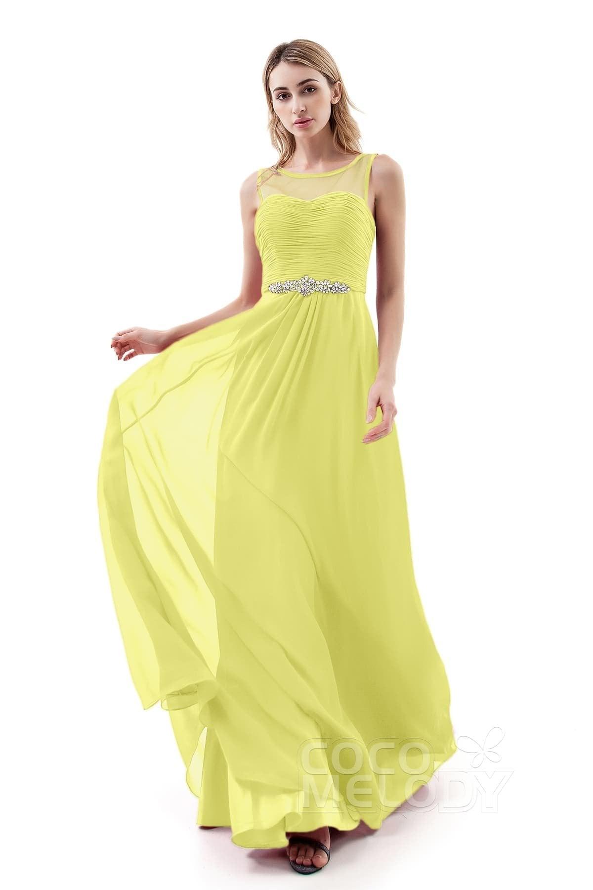A-Line Sweep-Brush Train Chiffon Dress PR3400 - COCOMELODY