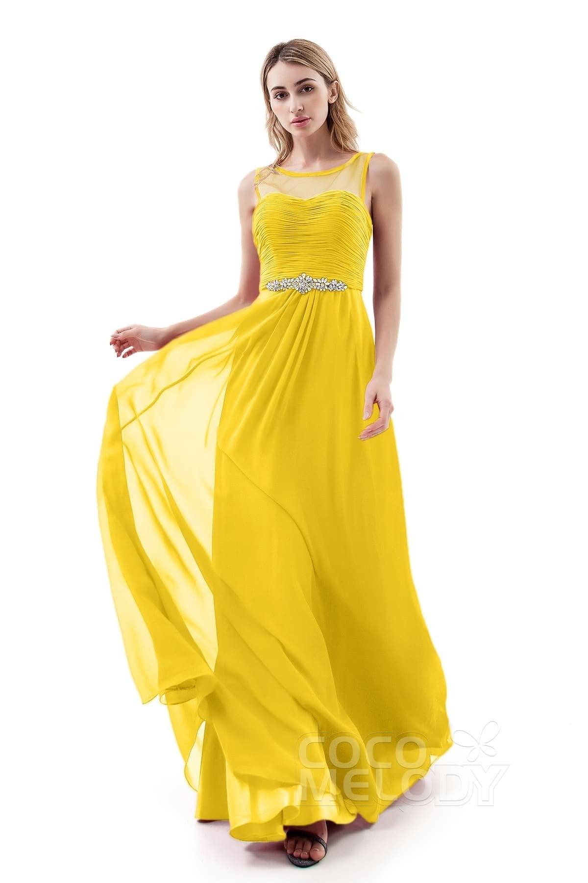 A-Line Sweep-Brush Train Chiffon Dress PR3400 - COCOMELODY