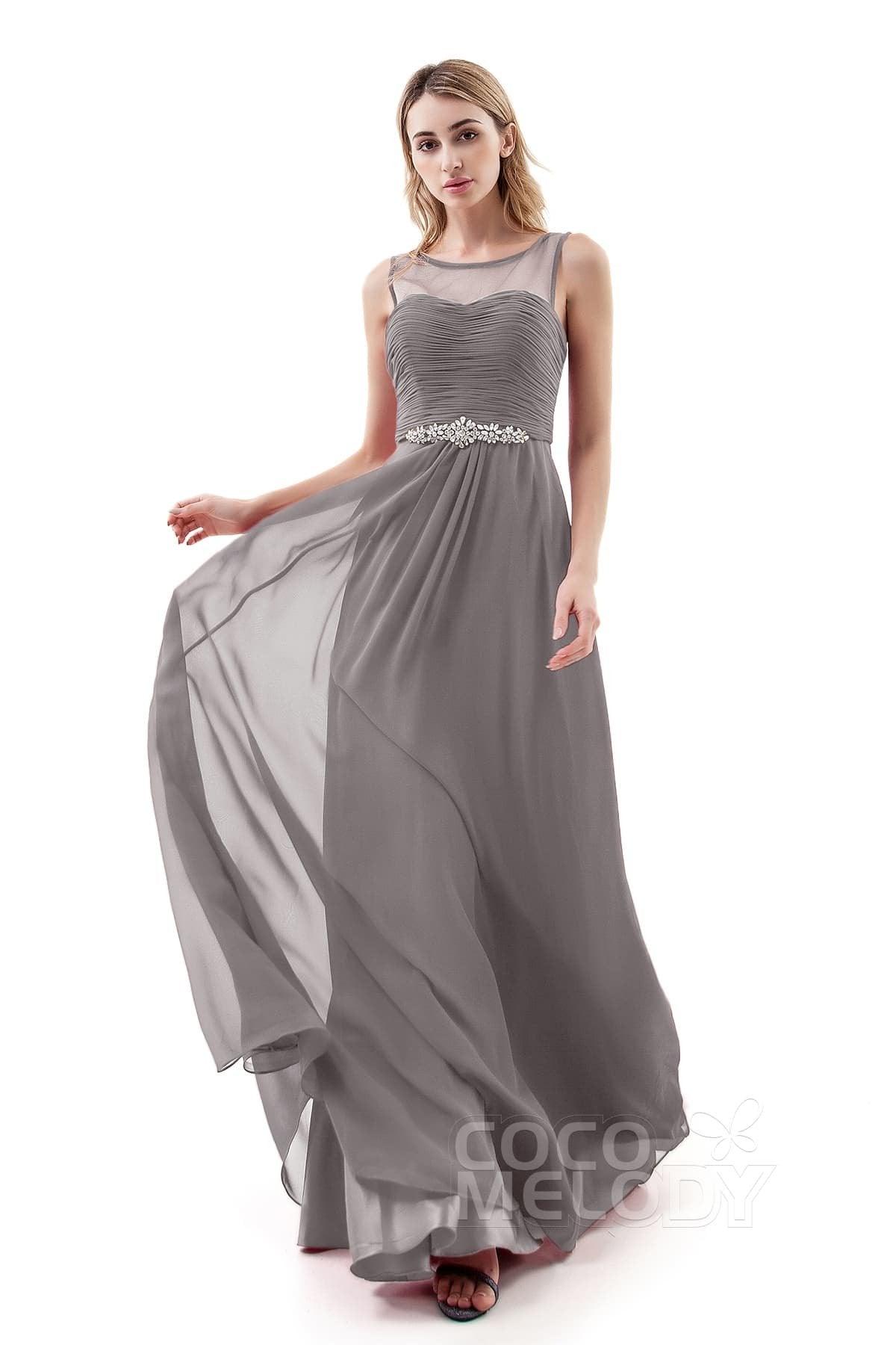 A-Line Sweep-Brush Train Chiffon Dress PR3400 - COCOMELODY