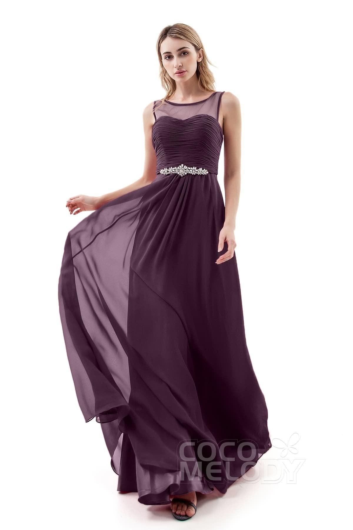 A-Line Sweep-Brush Train Chiffon Dress PR3400 - COCOMELODY
