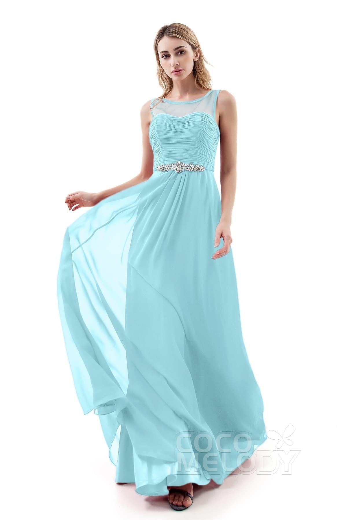 A-Line Sweep-Brush Train Chiffon Dress PR3400 - COCOMELODY