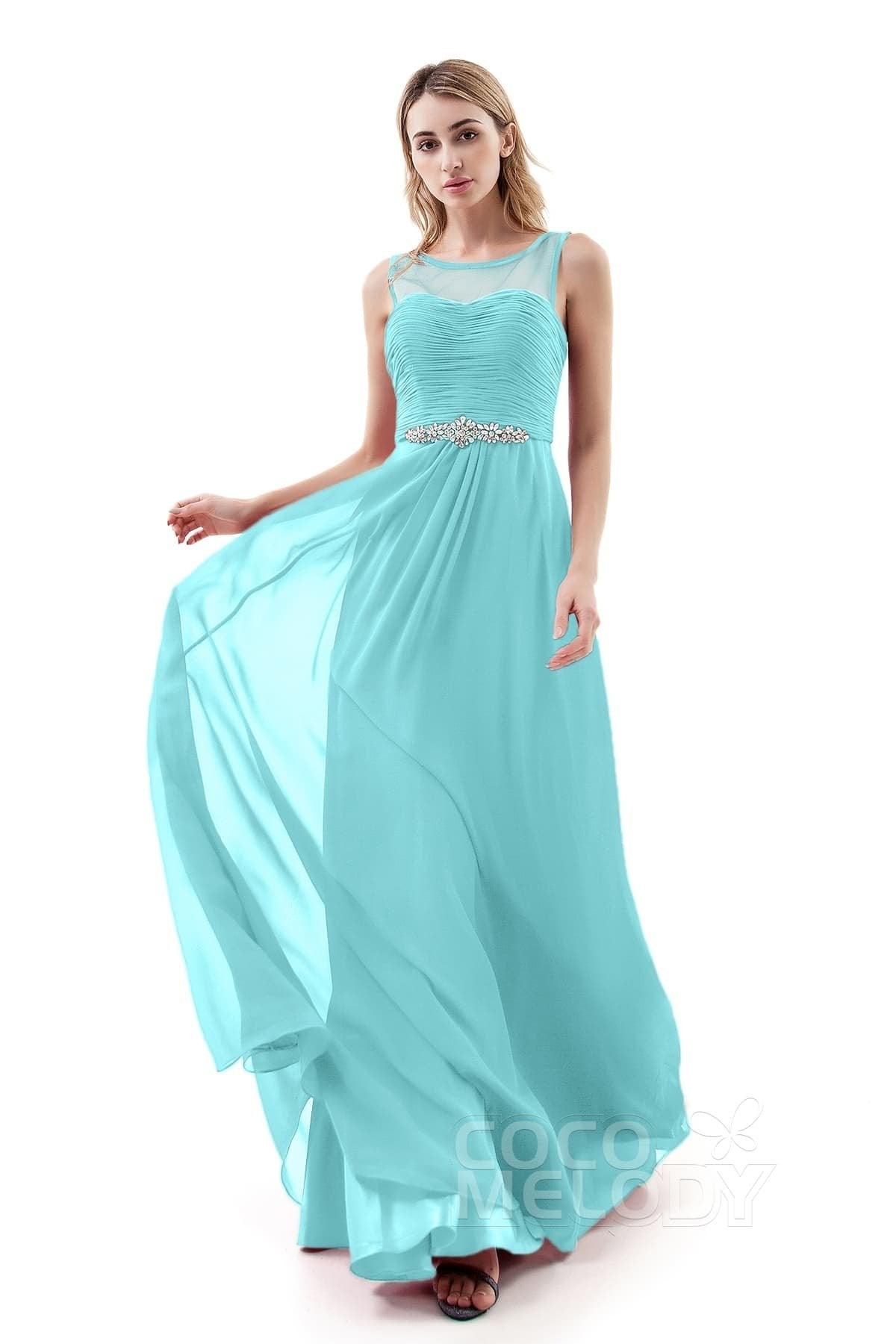 A-Line Sweep-Brush Train Chiffon Dress PR3400 - COCOMELODY