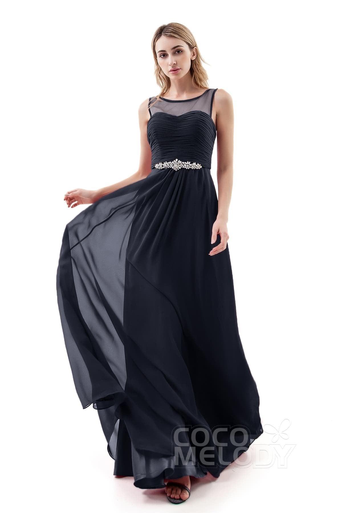 A-Line Sweep-Brush Train Chiffon Dress PR3400 - COCOMELODY