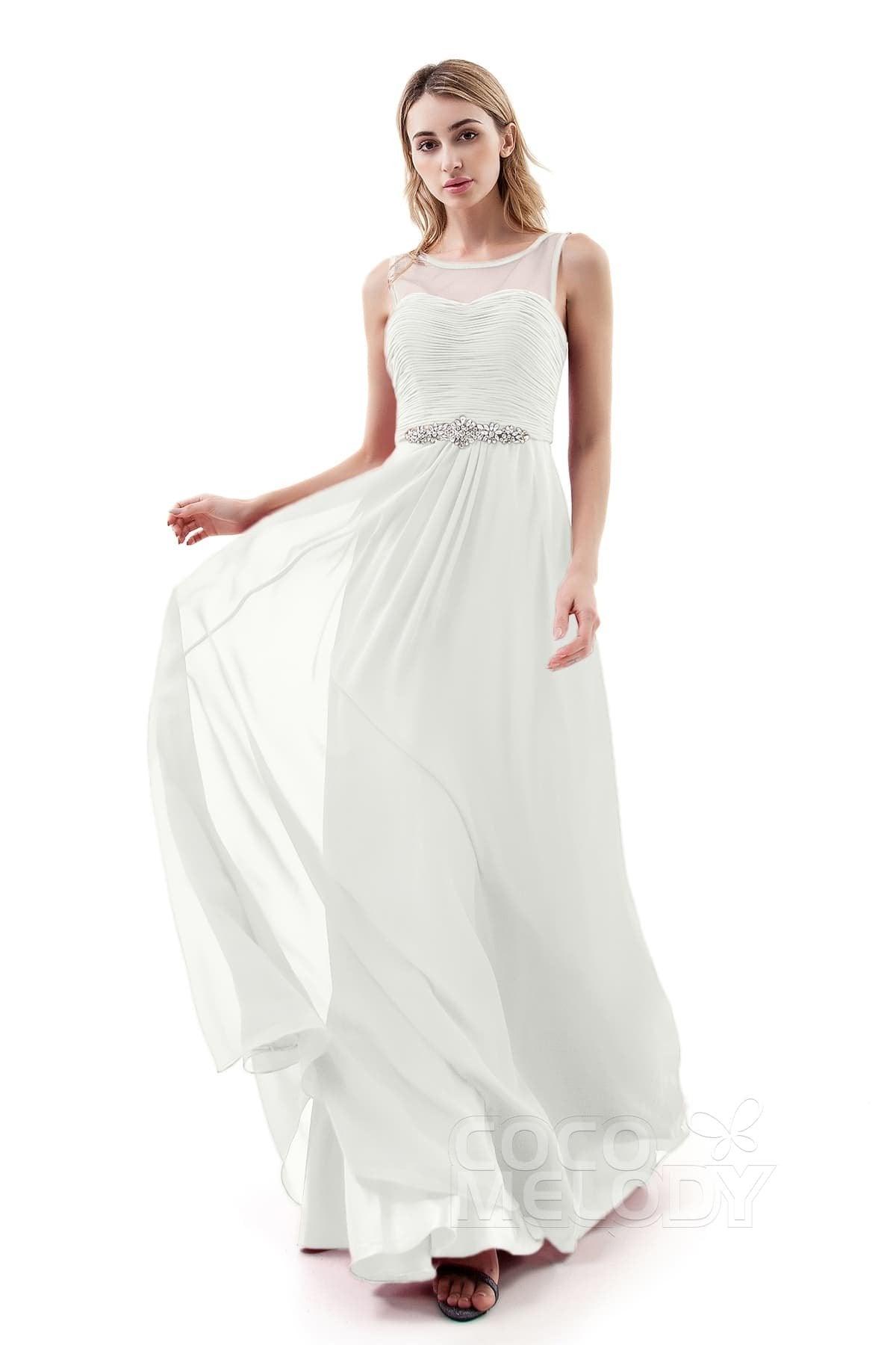 A-Line Sweep-Brush Train Chiffon Dress PR3400 - COCOMELODY