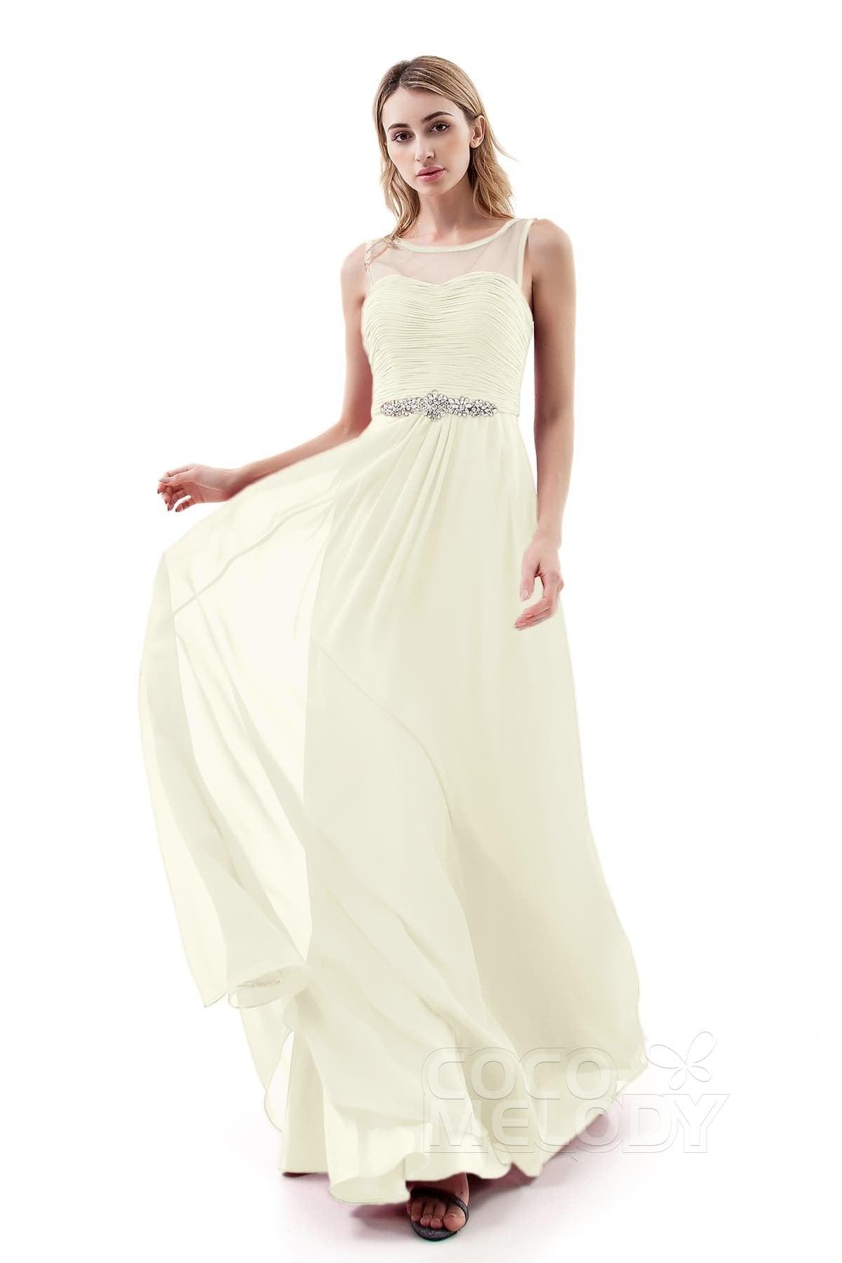 A-Line Sweep-Brush Train Chiffon Dress PR3400 - COCOMELODY