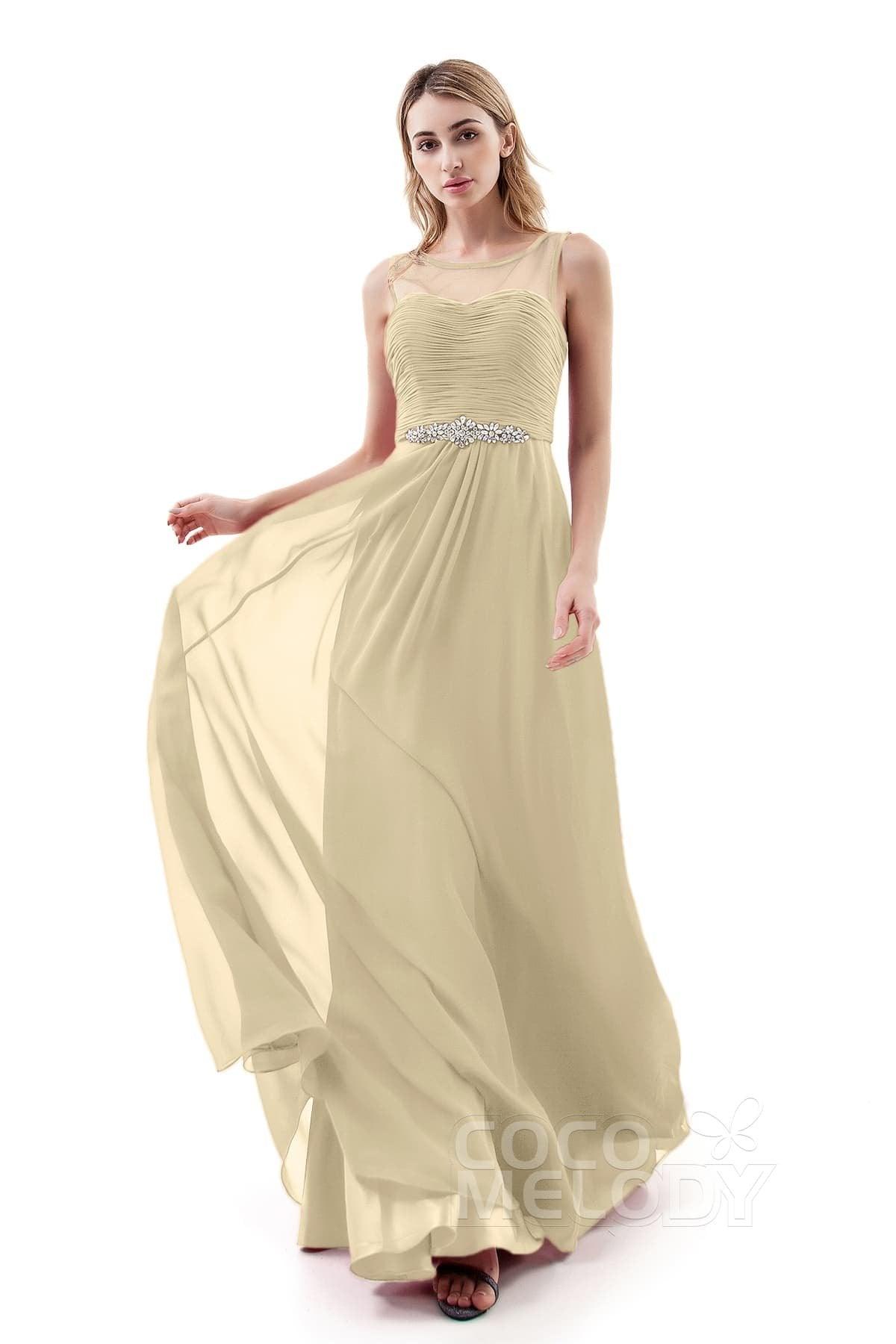 A-Line Sweep-Brush Train Chiffon Dress PR3400 - COCOMELODY