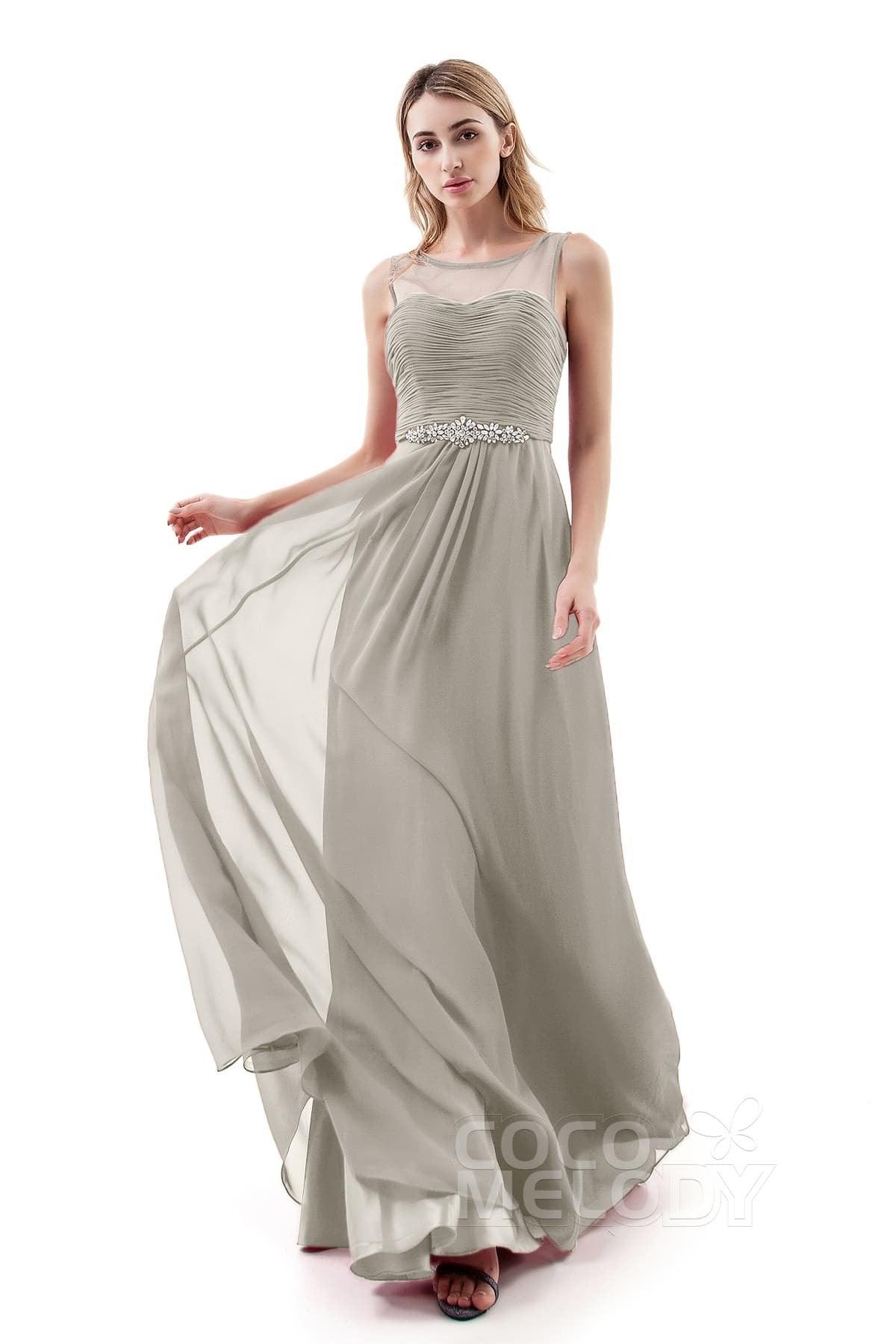 A-Line Sweep-Brush Train Chiffon Dress PR3400 - COCOMELODY