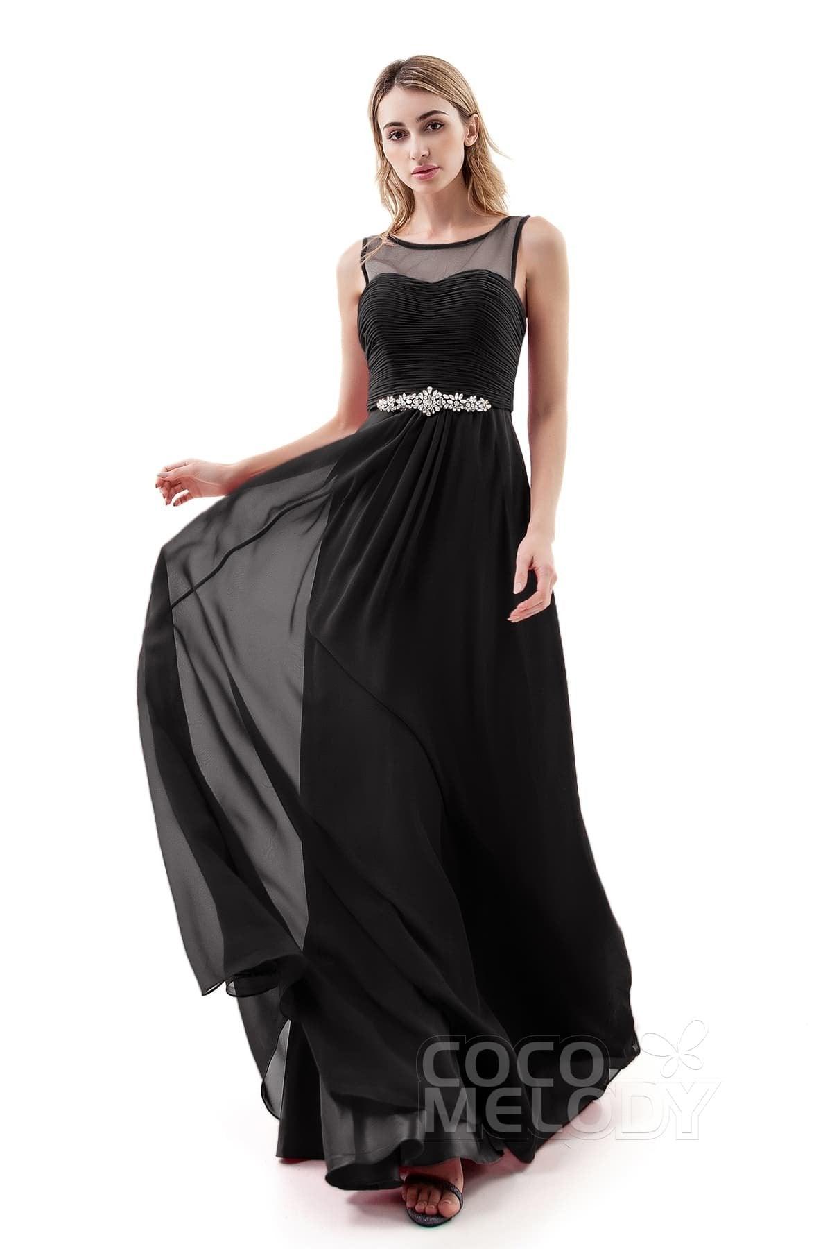A-Line Sweep-Brush Train Chiffon Dress PR3400 - COCOMELODY