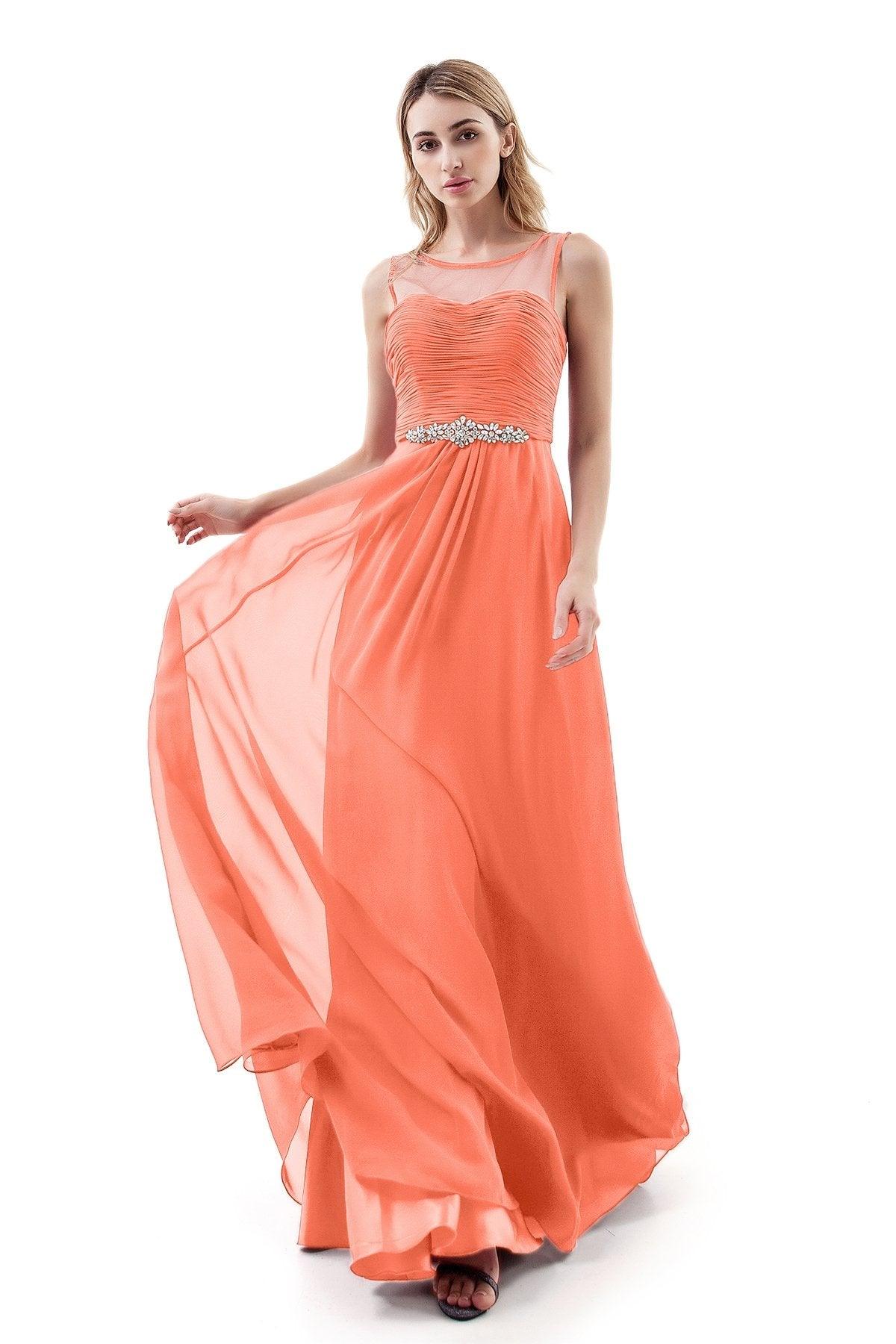 A-Line Sweep-Brush Train Chiffon Dress PR3400 - COCOMELODY