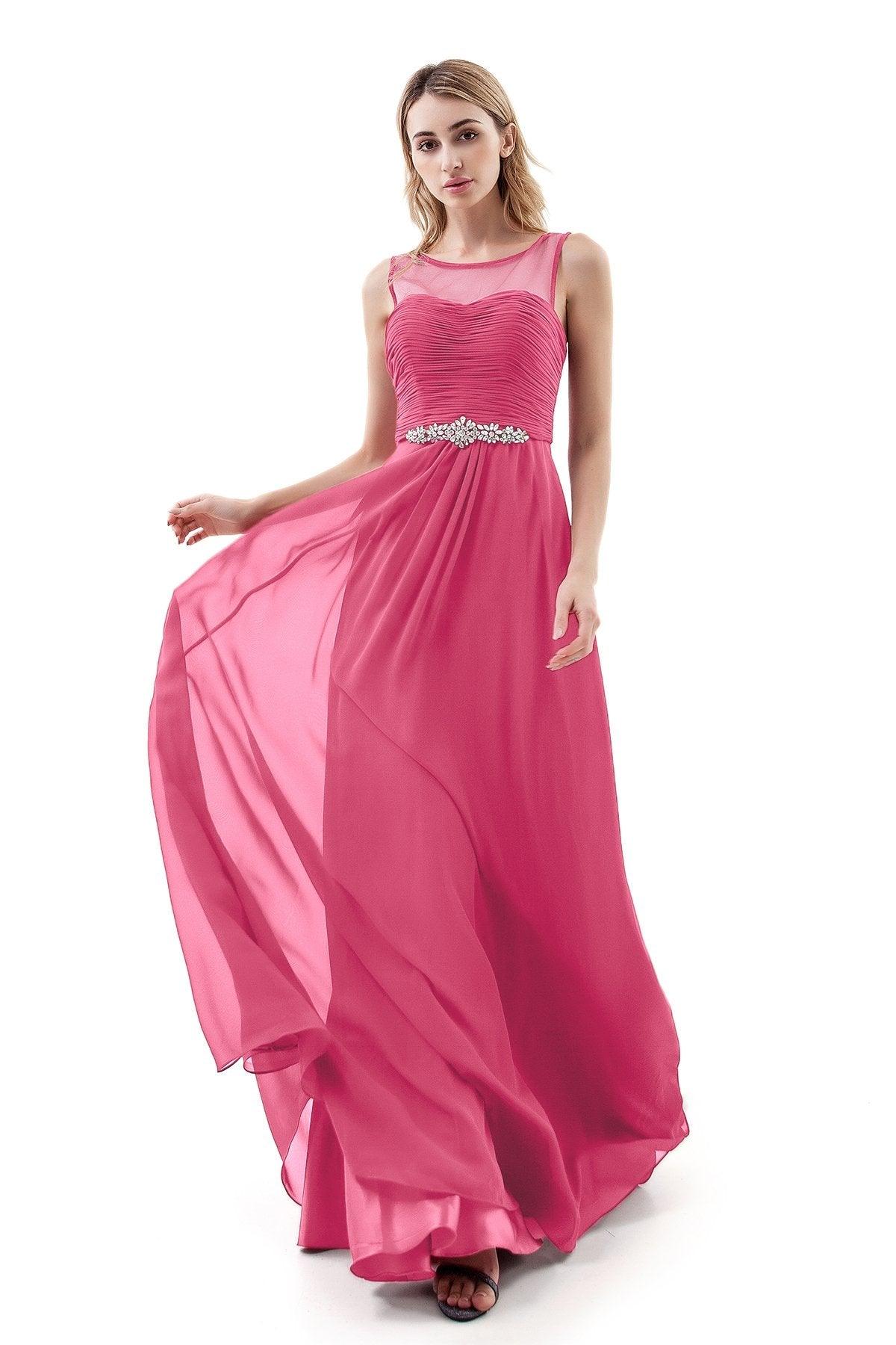 A-Line Sweep-Brush Train Chiffon Dress PR3400 - COCOMELODY