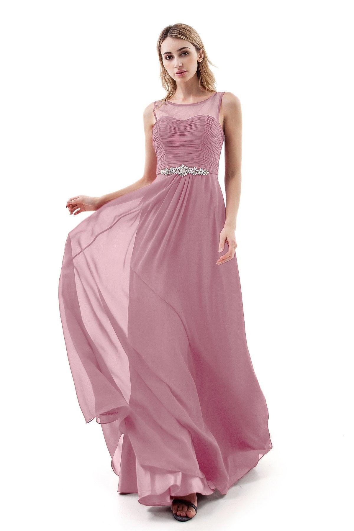 A-Line Sweep-Brush Train Chiffon Dress PR3400 - COCOMELODY