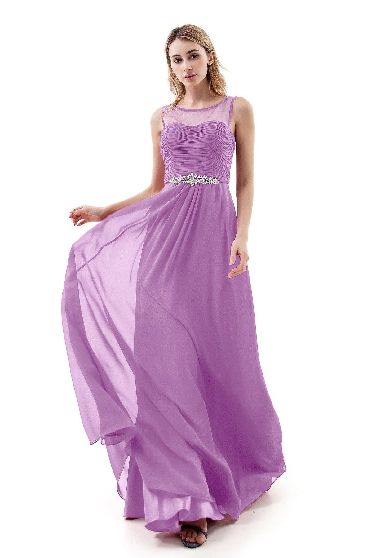 A-Line Sweep-Brush Train Chiffon Dress PR3400 - COCOMELODY