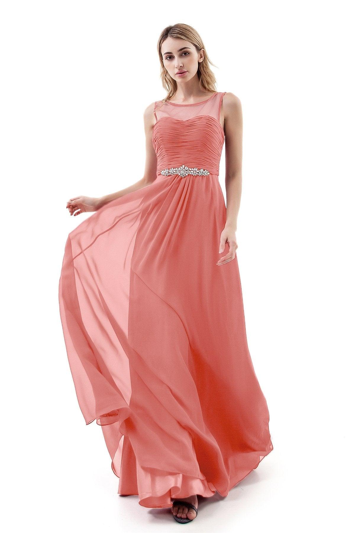 A-Line Sweep-Brush Train Chiffon Dress PR3400 - COCOMELODY