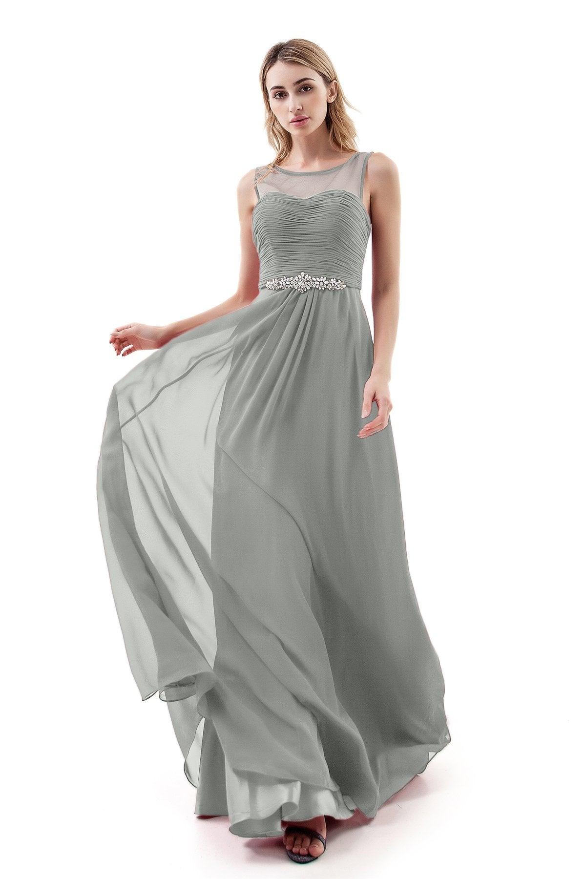 A-Line Sweep-Brush Train Chiffon Dress PR3400 - COCOMELODY