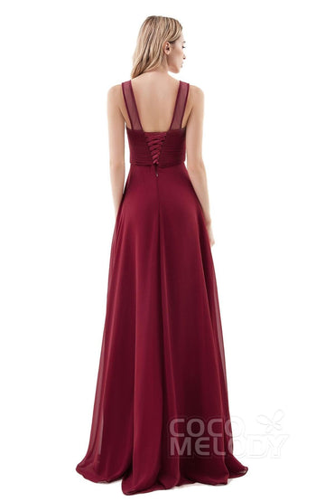 A-Line Sweep-Brush Train Chiffon Dress PR3400 - COCOMELODY