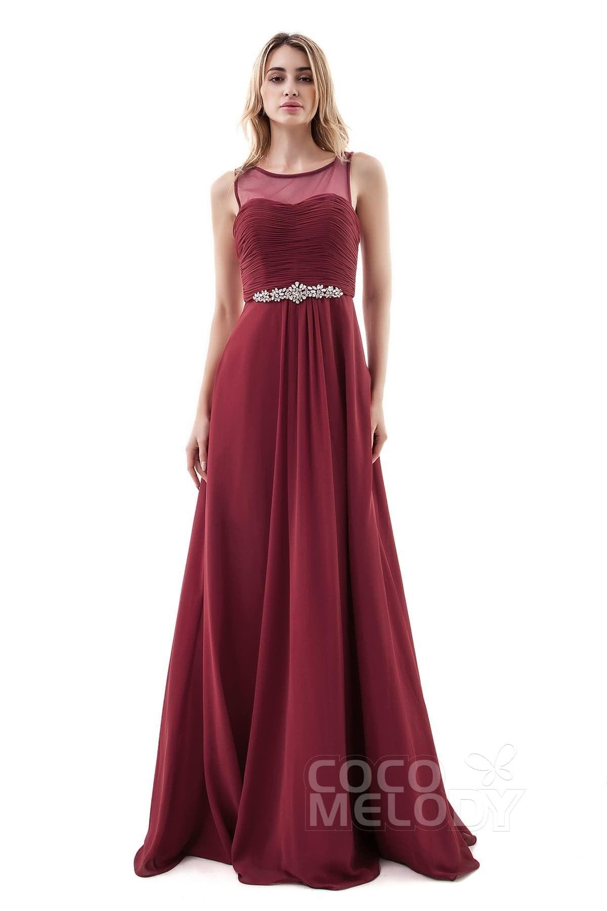 A-Line Sweep-Brush Train Chiffon Dress PR3400 - COCOMELODY