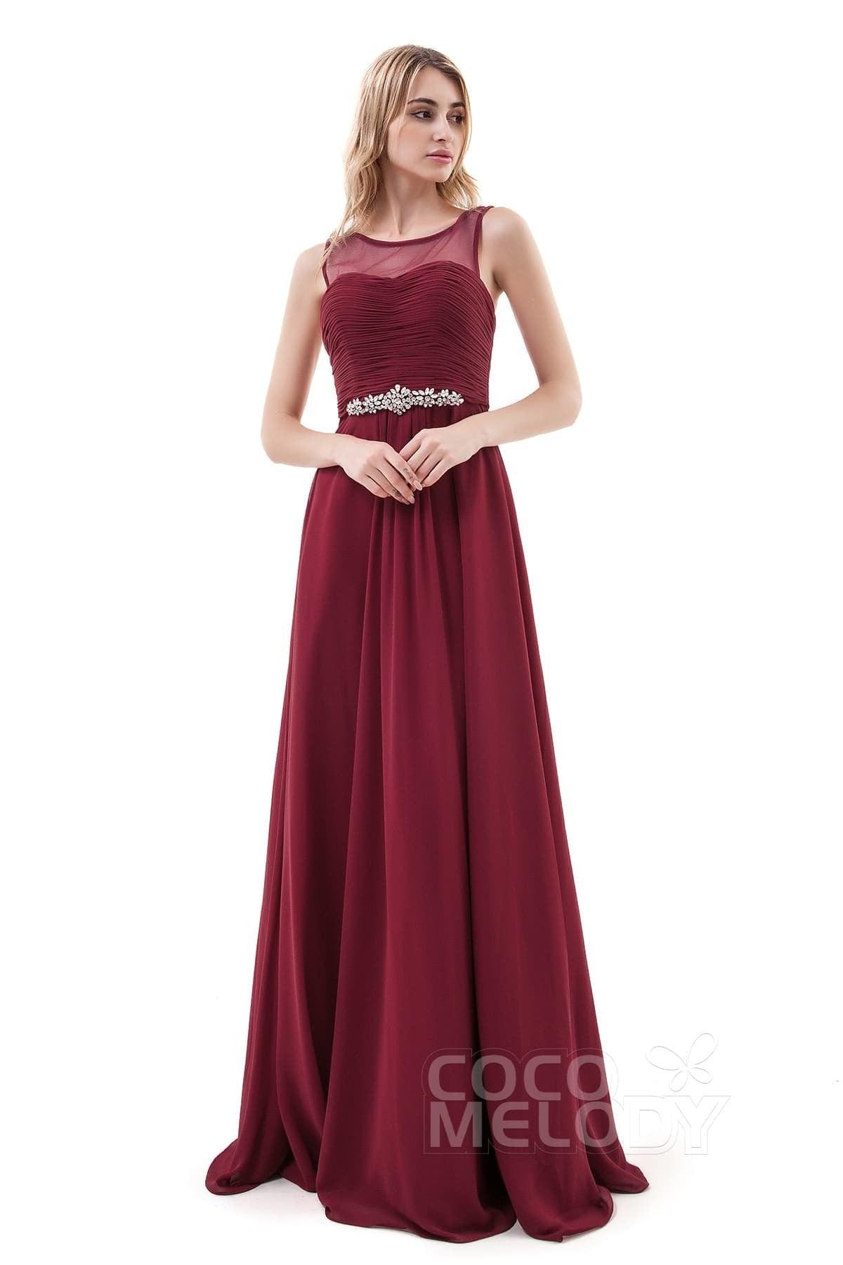 A-Line Sweep-Brush Train Chiffon Dress PR3400 - COCOMELODY