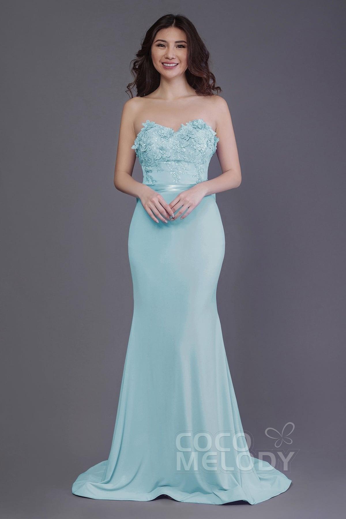 Mermaid Sweep Train Knitted Fabric Bridesmaid Dress PR3484 - COCOMELODY