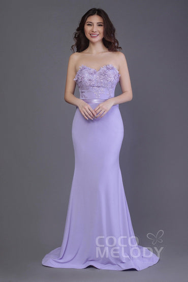Mermaid Sweep Train Knitted Fabric Bridesmaid Dress PR3484 - COCOMELODY