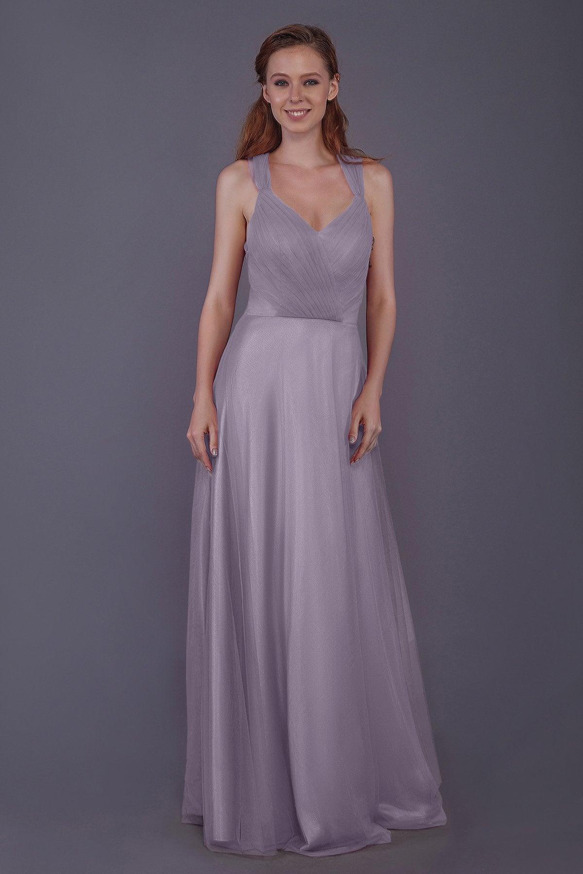 Sheath-Column Floor Length Tulle Bridesmaid Dress PR3496 - COCOMELODY