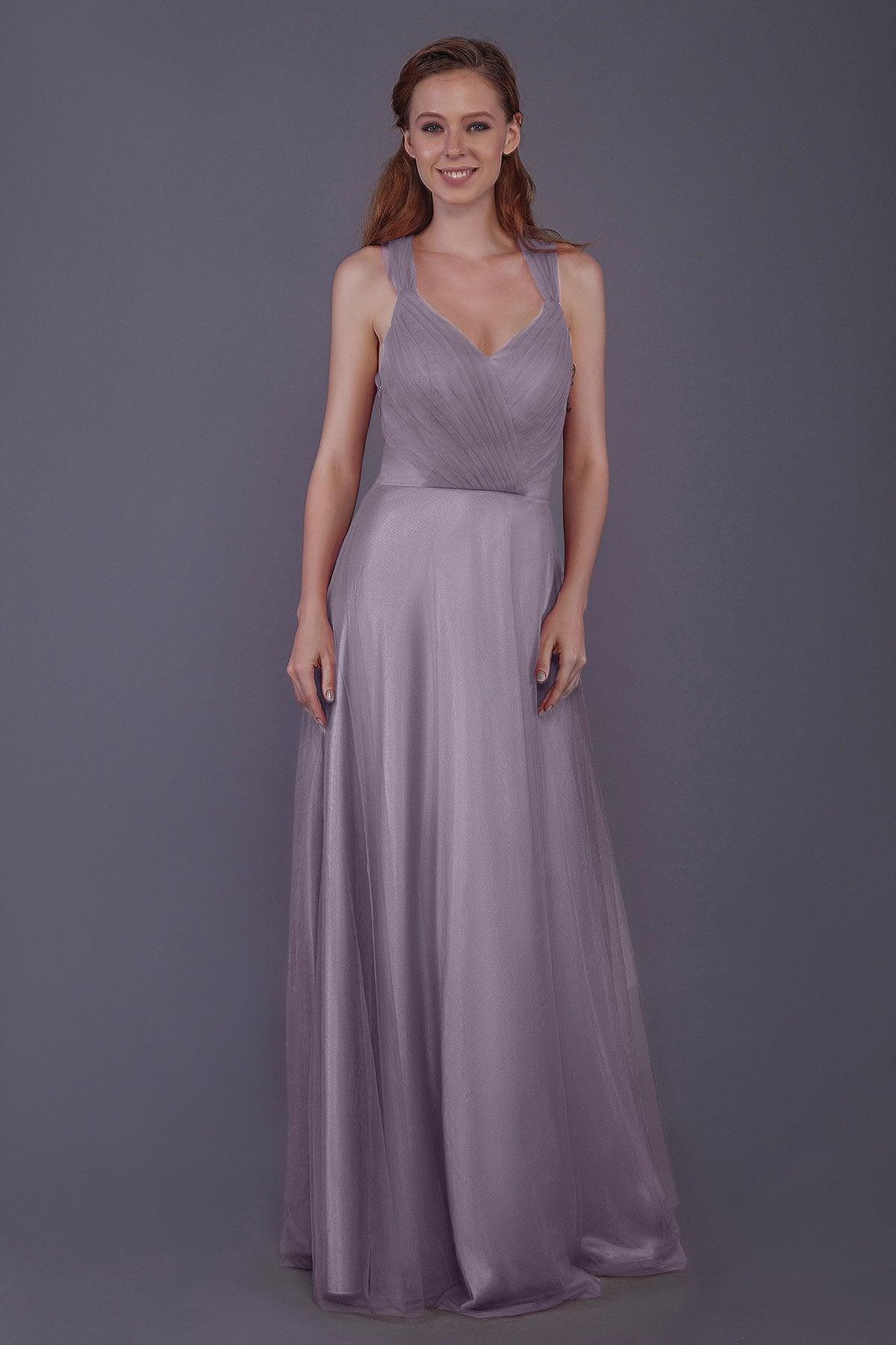 Sheath-Column Floor Length Tulle Bridesmaid Dress PR3496 - COCOMELODY
