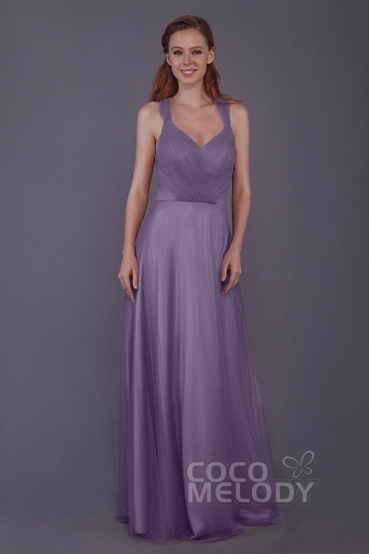 Sheath-Column Floor Length Tulle Bridesmaid Dress PR3496 - COCOMELODY