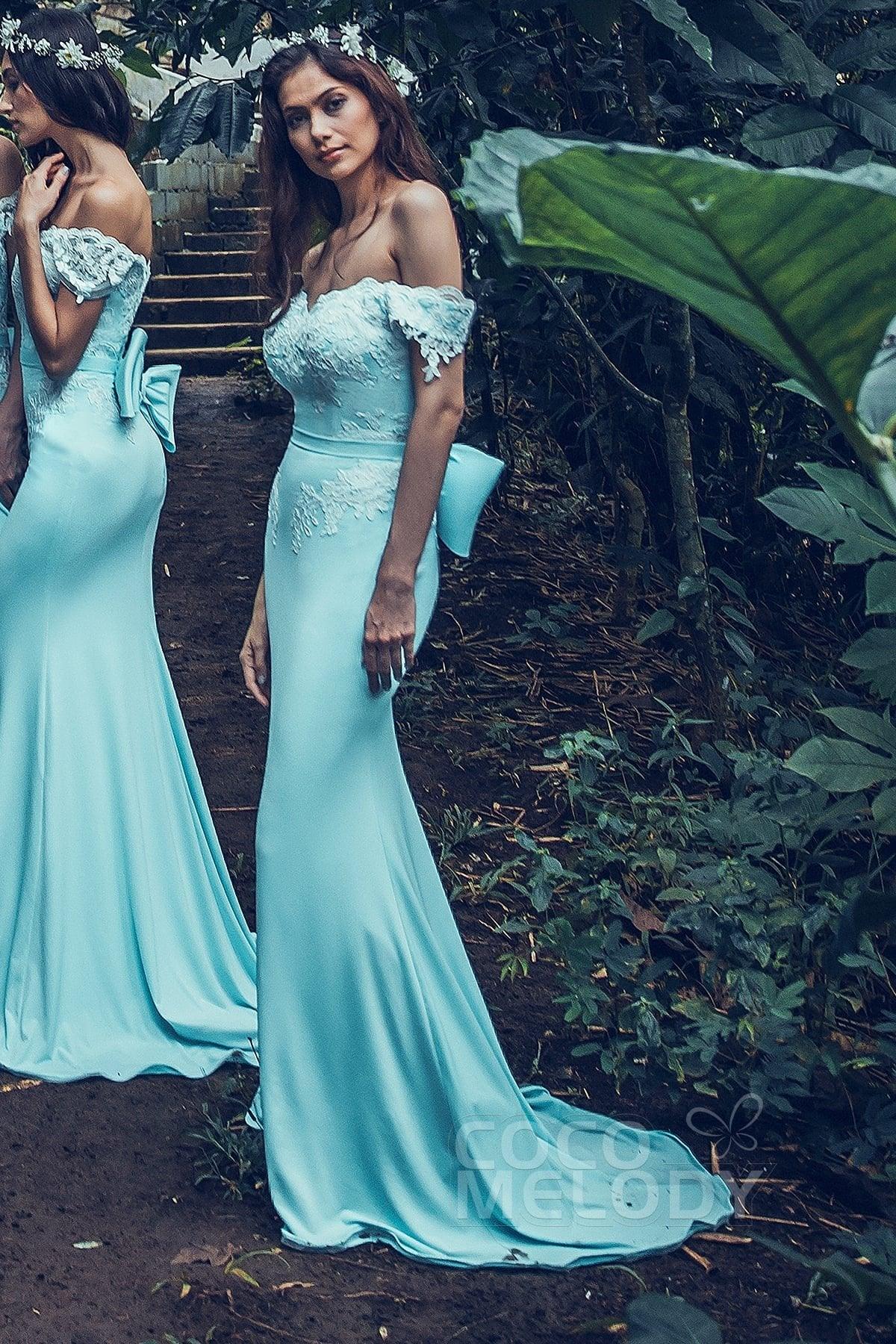 Mermaid Sweep Train Knitted Fabric Bridesmaid Dress PR3497 - COCOMELODY