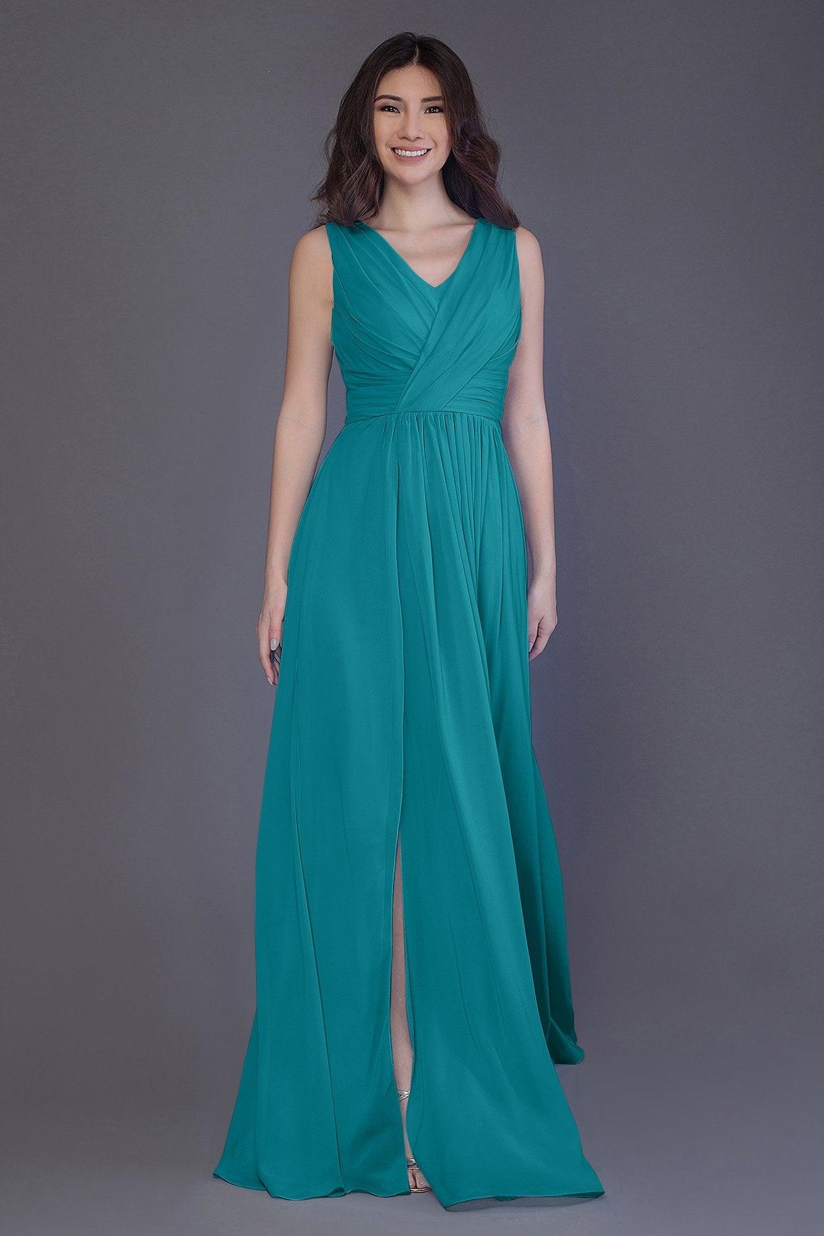 Sheath-Column Floor Length Chiffon Bridesmaid Dress PR3499 - COCOMELODY