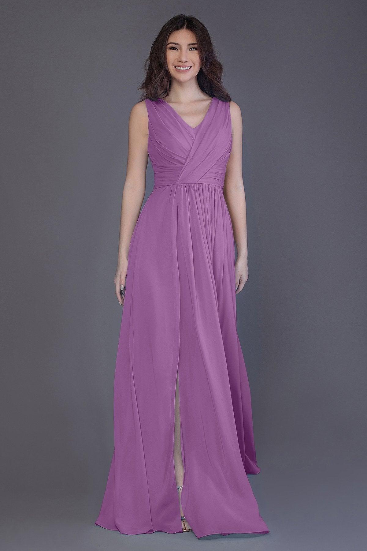 Sheath-Column Floor Length Chiffon Bridesmaid Dress PR3499 - COCOMELODY