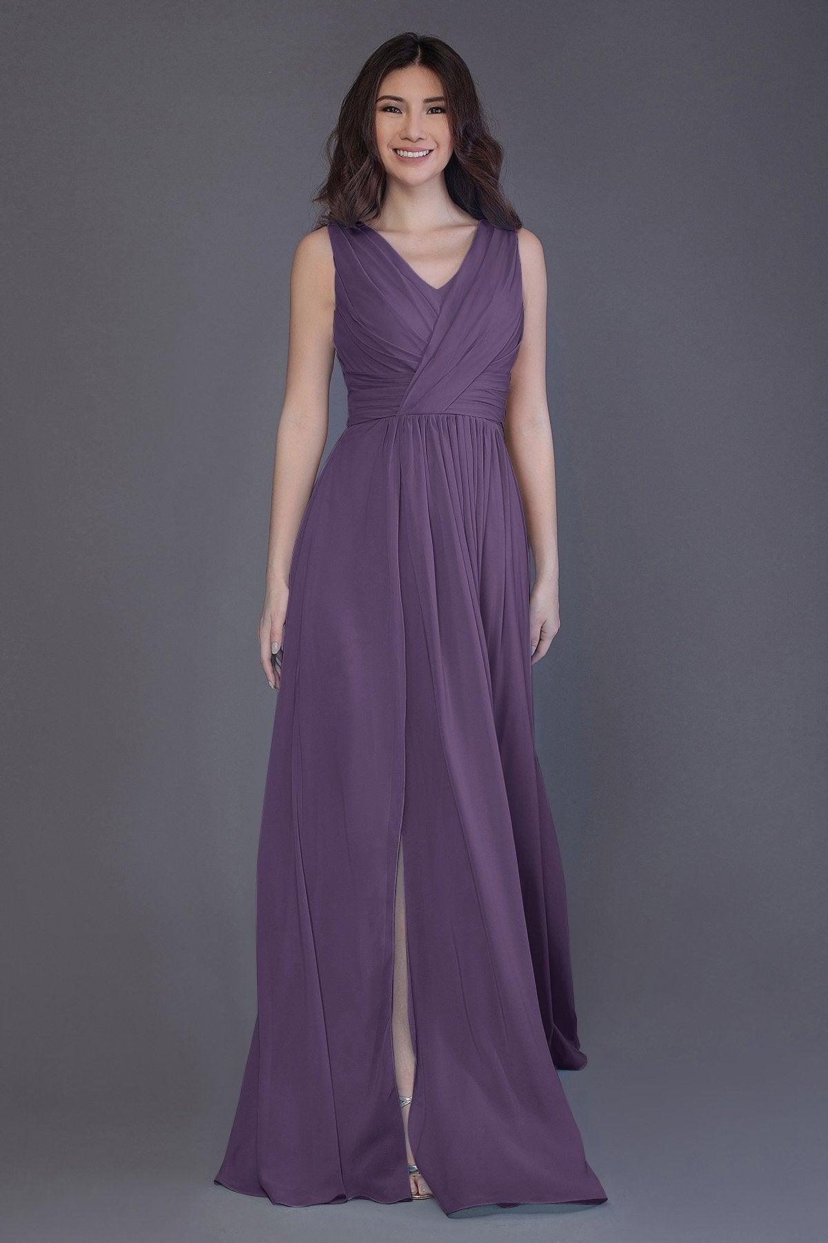 Sheath-Column Floor Length Chiffon Bridesmaid Dress PR3499 - COCOMELODY