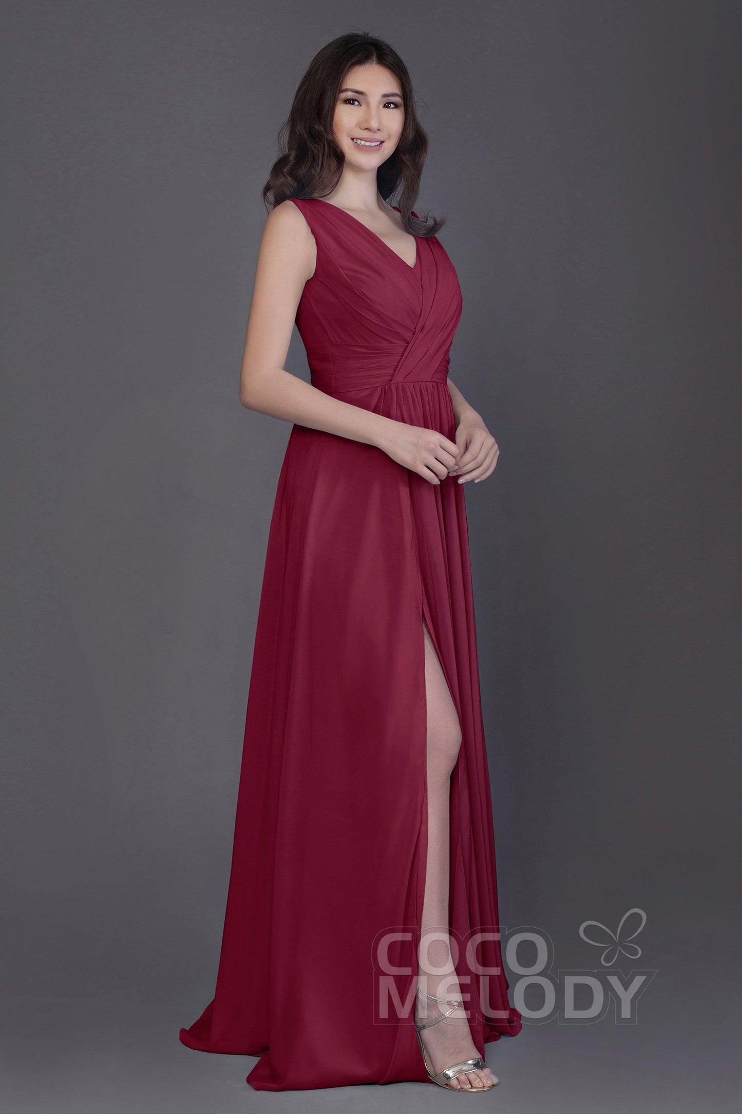 Sheath-Column Floor Length Chiffon Bridesmaid Dress PR3499 - COCOMELODY