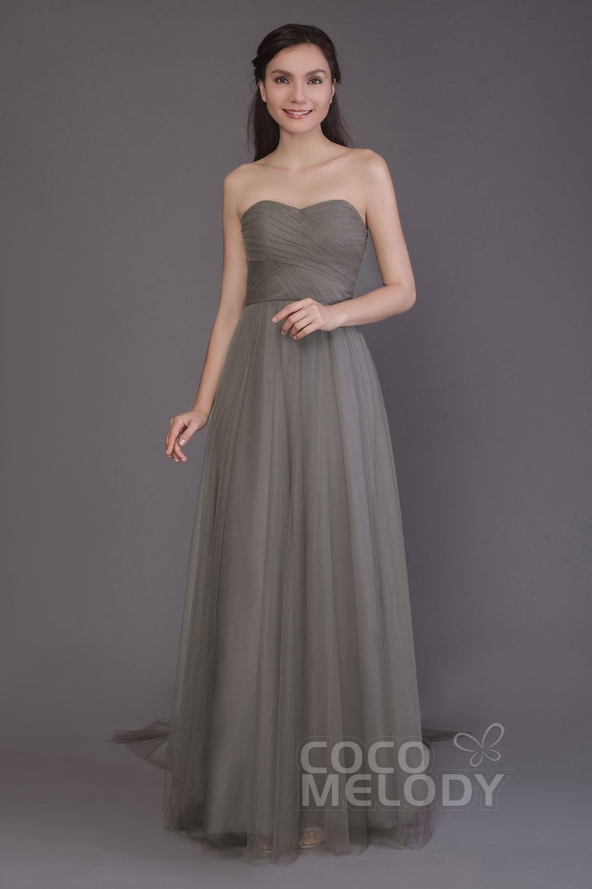 Sheath-Column Floor Length Tulle Bridesmaid Dress PR3502