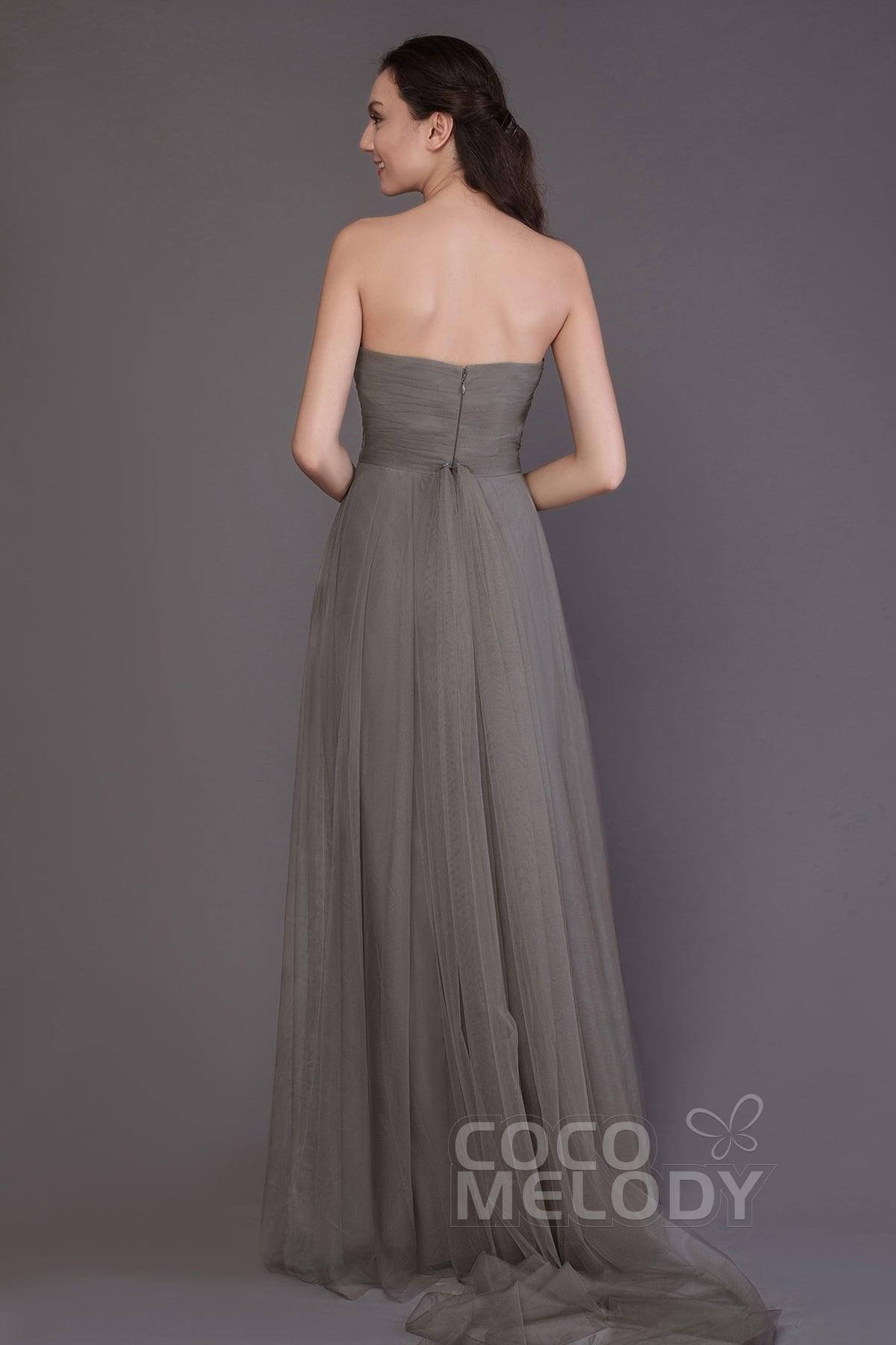 Sheath-Column Floor Length Tulle Bridesmaid Dress PR3502