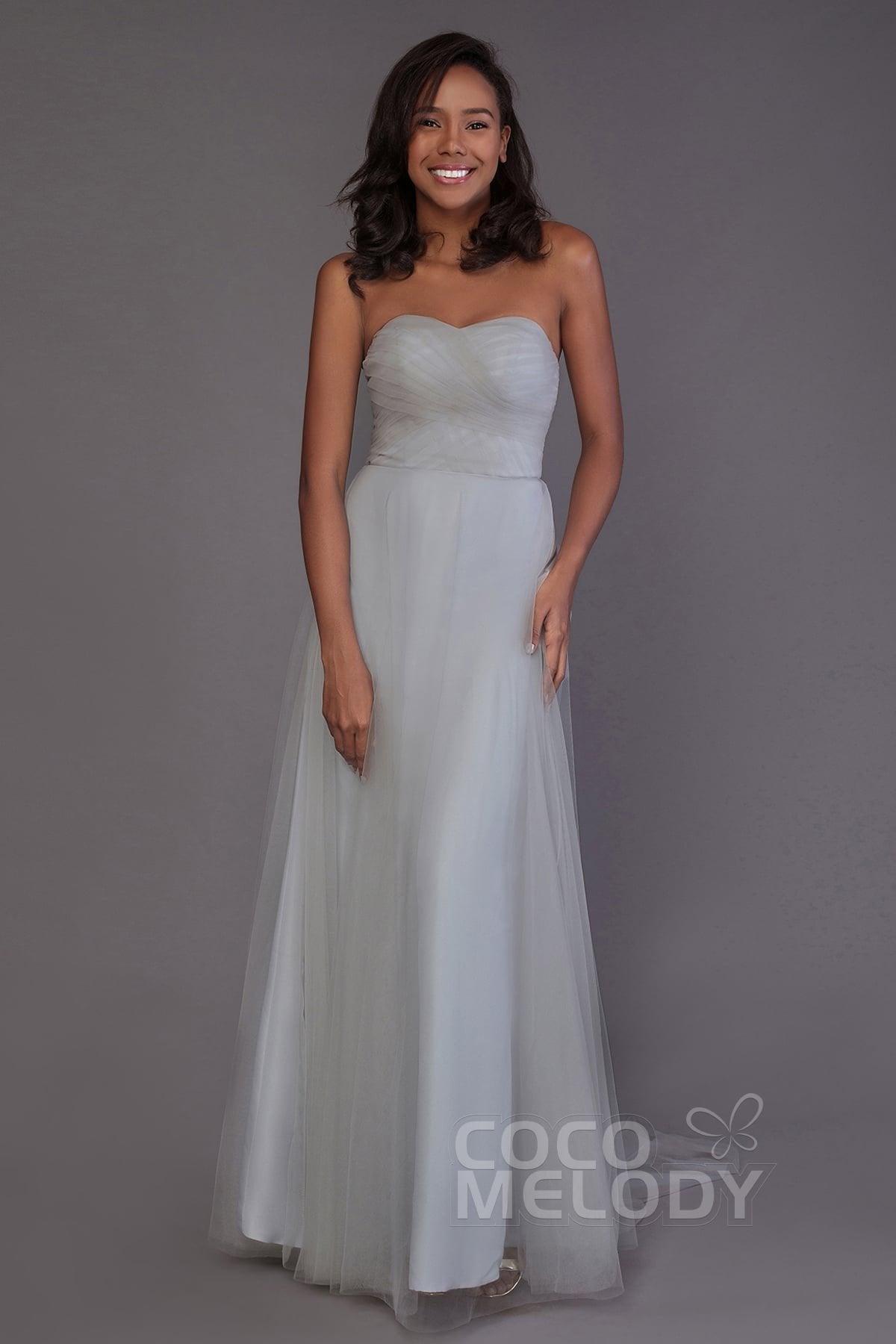 Sheath-Column Floor Length Tulle Bridesmaid Dress PR3502