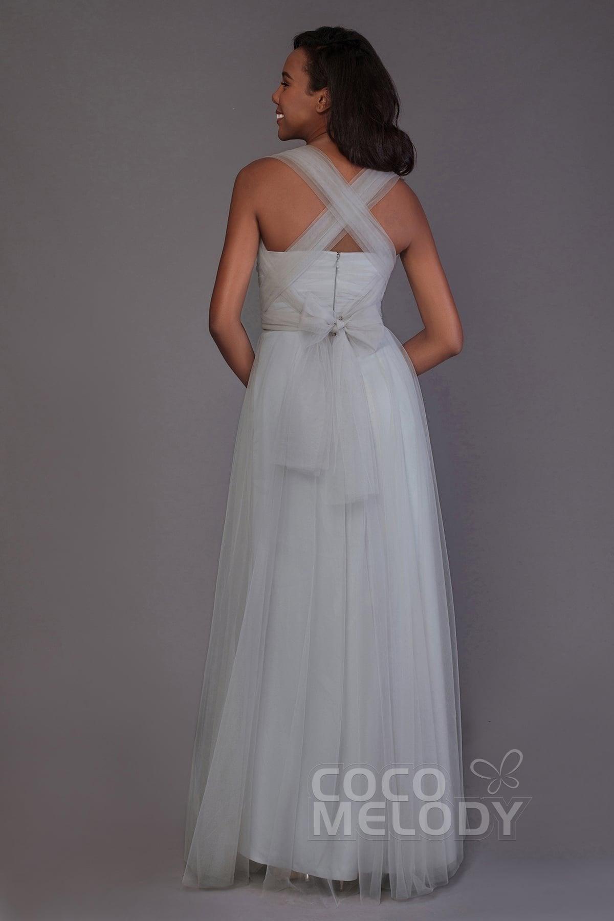 Sheath-Column Floor Length Tulle Bridesmaid Dress PR3502