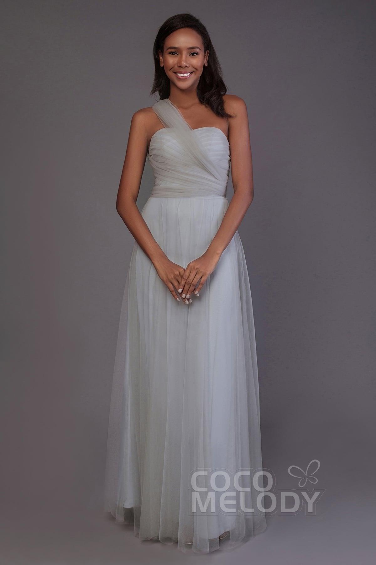 Sheath-Column Floor Length Tulle Bridesmaid Dress PR3502