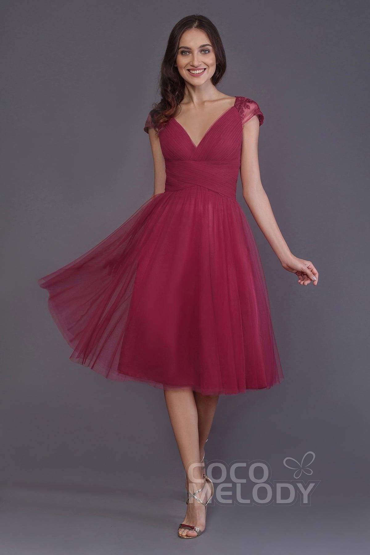 A-Line Knee Length Tulle Bridesmaid Dress PR3515CR - COCOMELODY