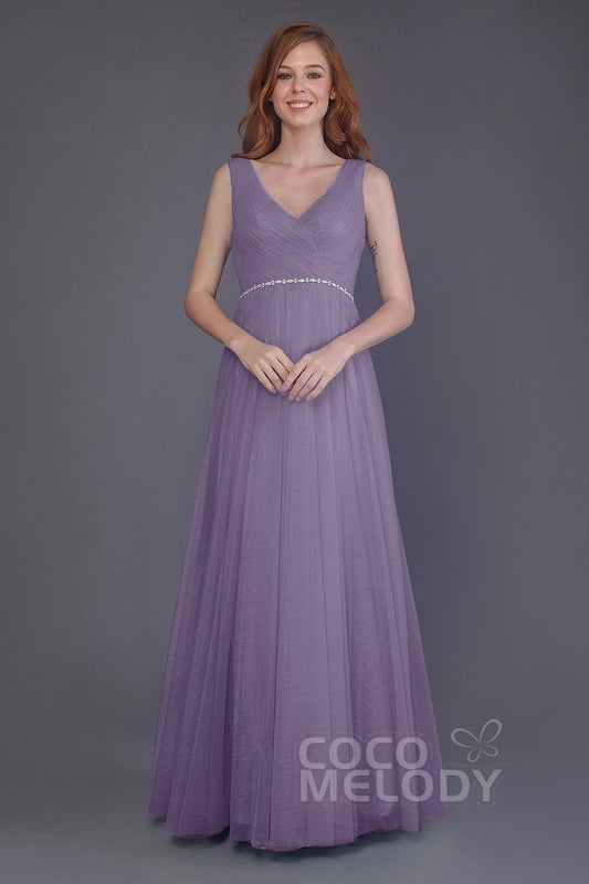Sheath-Column Floor Length Tulle Bridesmaid Dress PR3518
