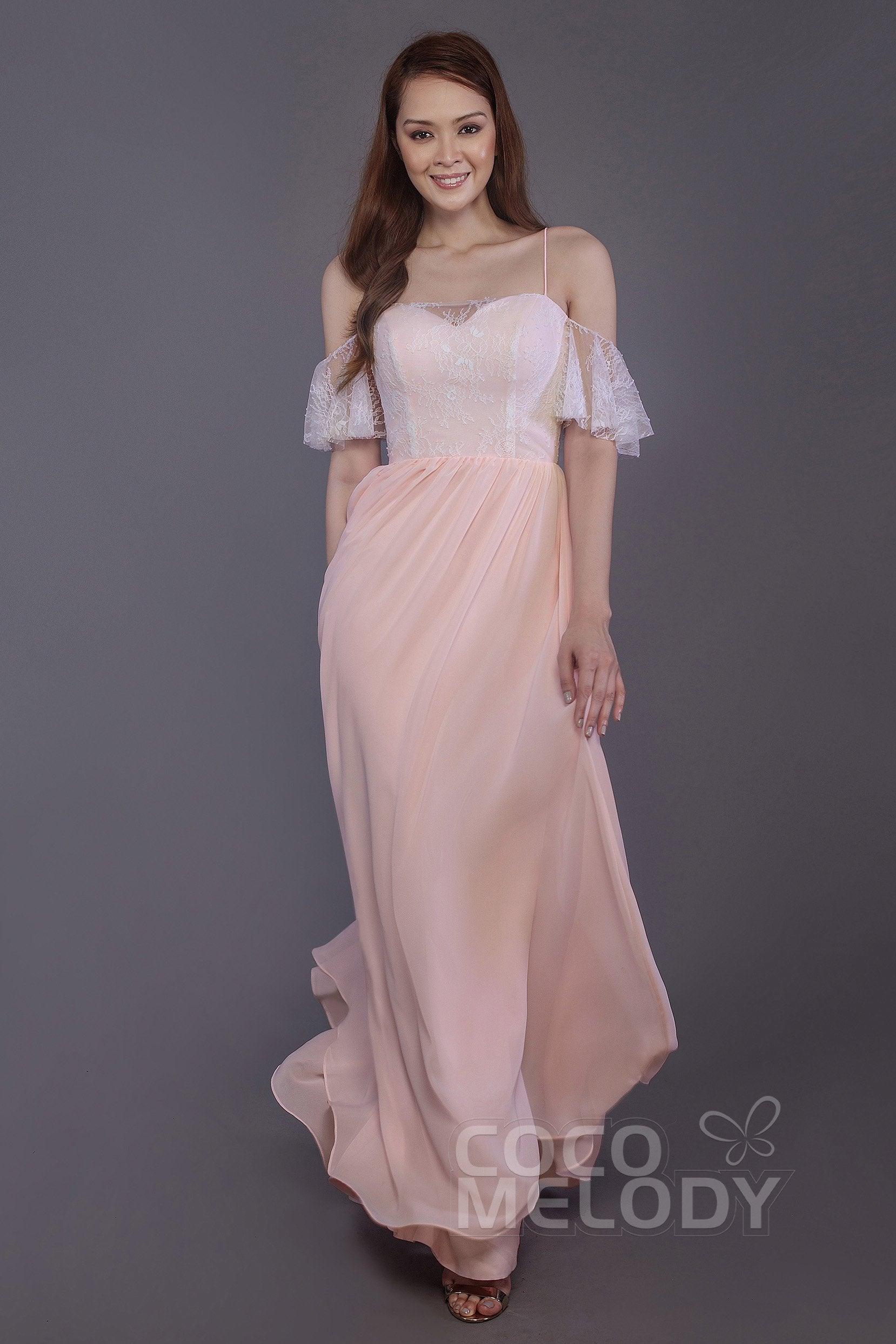 Sheath-Column Floor Length Chiffon Bridesmaid Dress PR3521 - COCOMELODY