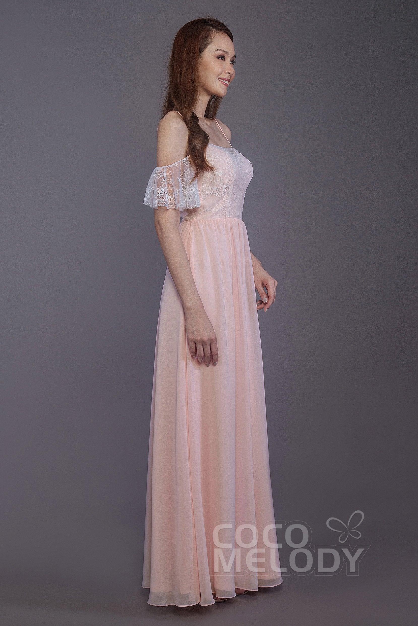 Sheath-Column Floor Length Chiffon Bridesmaid Dress PR3521 - COCOMELODY