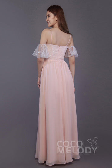 Sheath-Column Floor Length Chiffon Bridesmaid Dress PR3521 - COCOMELODY